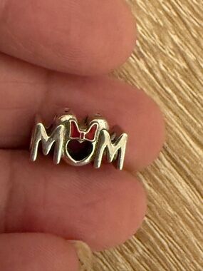 Pandora Silver 'MOM' Charm with Red Enamel Bow